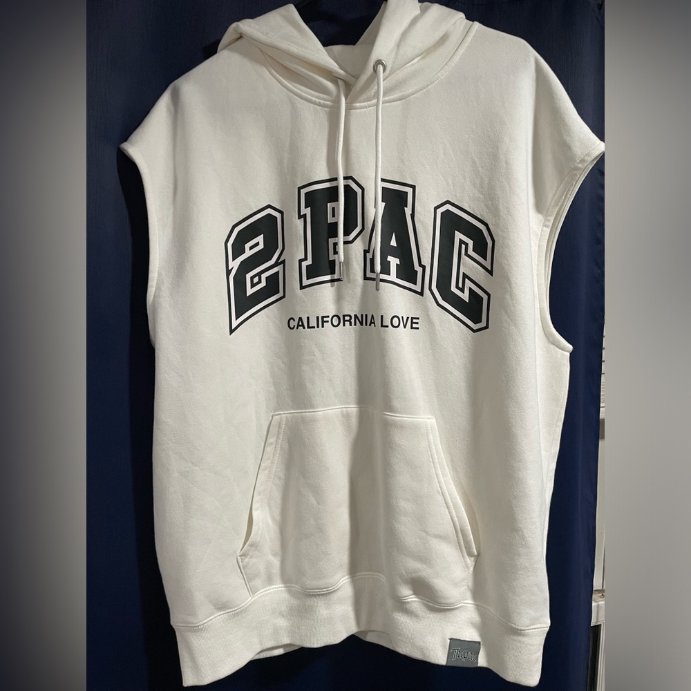 2PAC California Love Sleeveless Hoodie - White